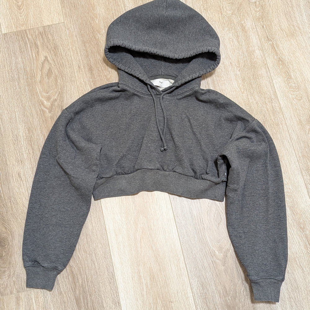Aritzia TNA Dark Grey Cropped Hoodie